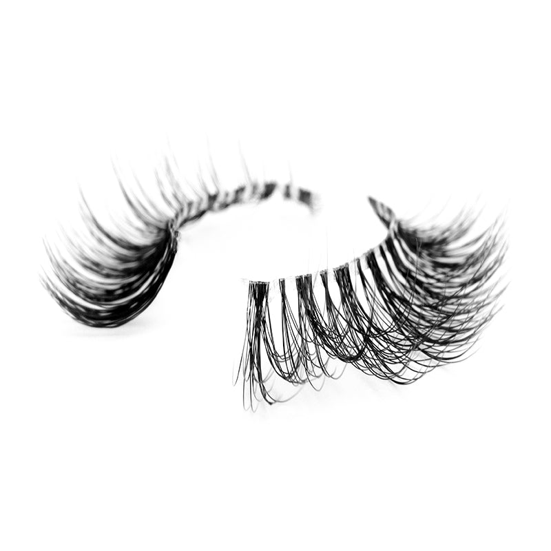 Suntarah Beauty 3D Ultra Light Synthetic false strip lash in style SL-331.  Lash has natural everyday volume, a tapered shape, and a thin clear band. It is shown at angle against a white backdrop showing the beautiful curl of lash fibres.